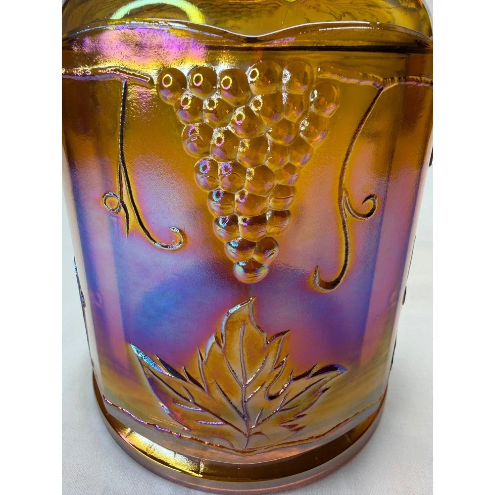 VTG Indiana Glass Harvest Grape Marigold Carnival Glass Lidded Canister 8